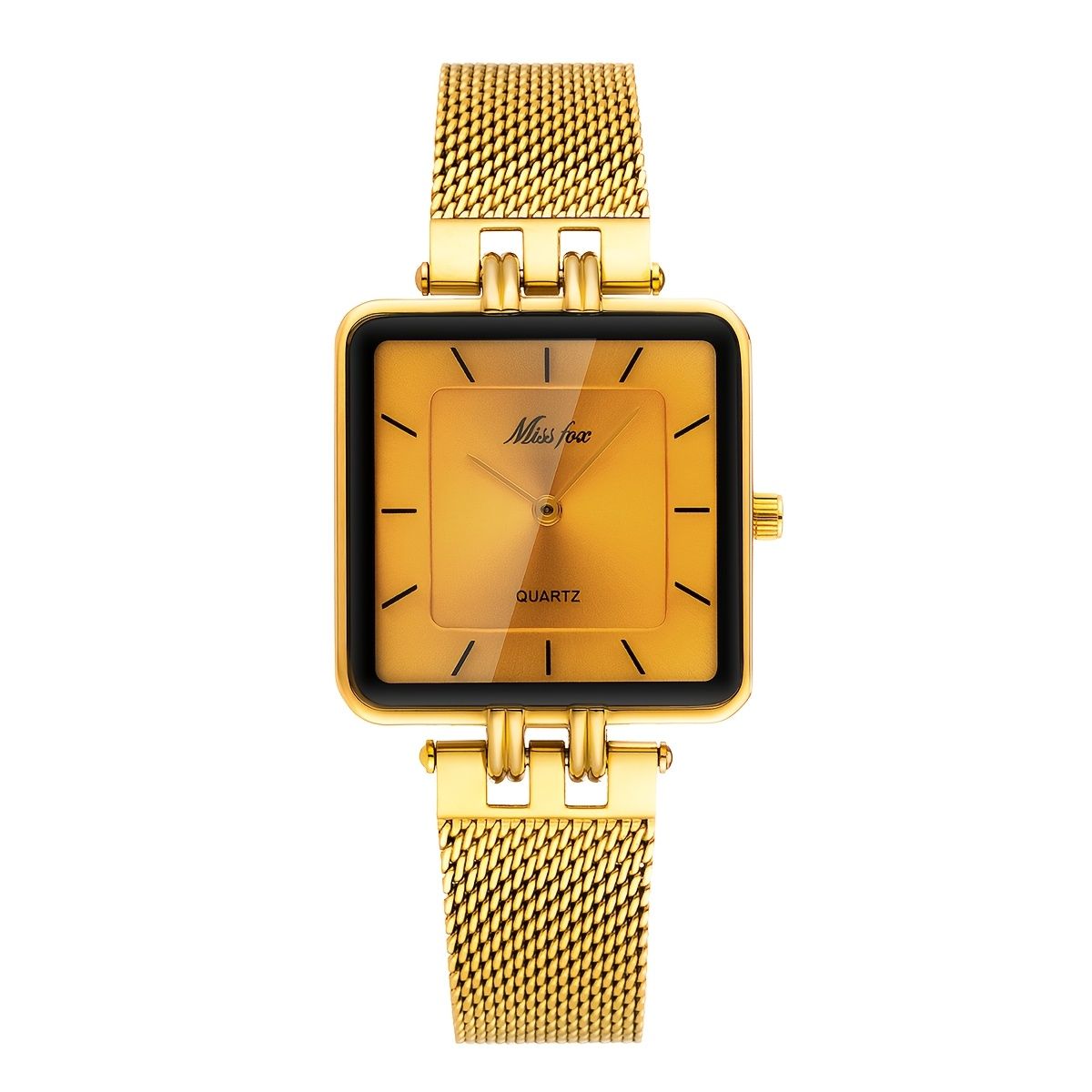 Fashionable Square Quartz Watches for Men & Women, Luxury Stainless Steel Mesh Band, Water-Resistant, Battery Powered, Non-Precious Alloy Case, Regular Cleaning, Ideal for Valentine's, Ramadan