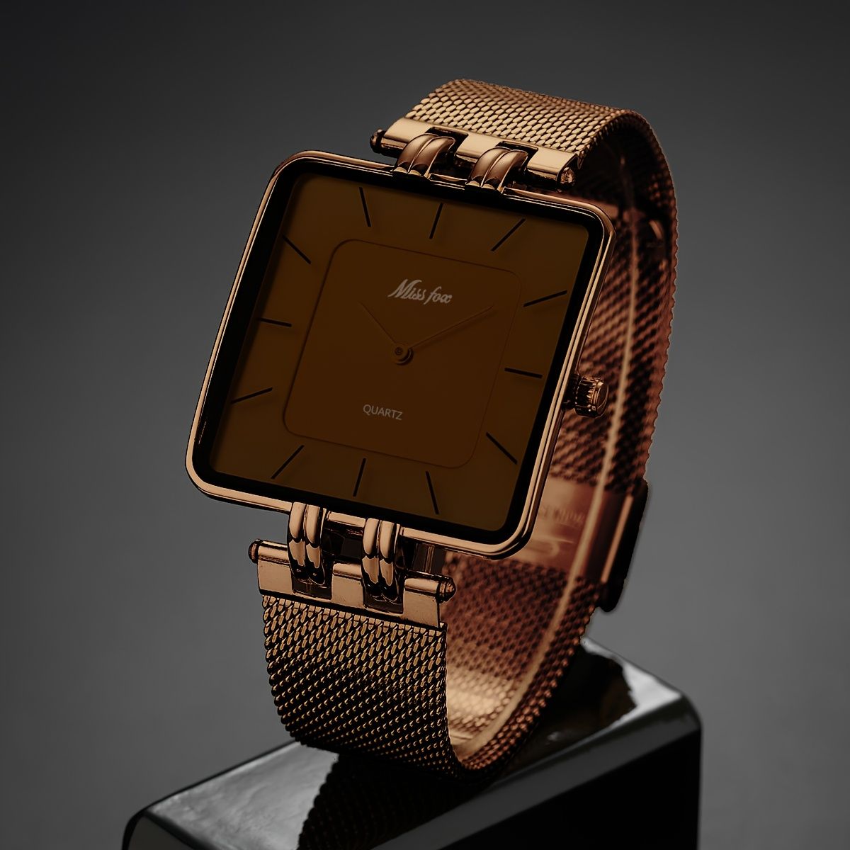 Fashionable Square Quartz Watches for Men & Women, Luxury Stainless Steel Mesh Band, Water-Resistant, Battery Powered, Non-Precious Alloy Case, Regular Cleaning, Ideal for Valentine's, Ramadan