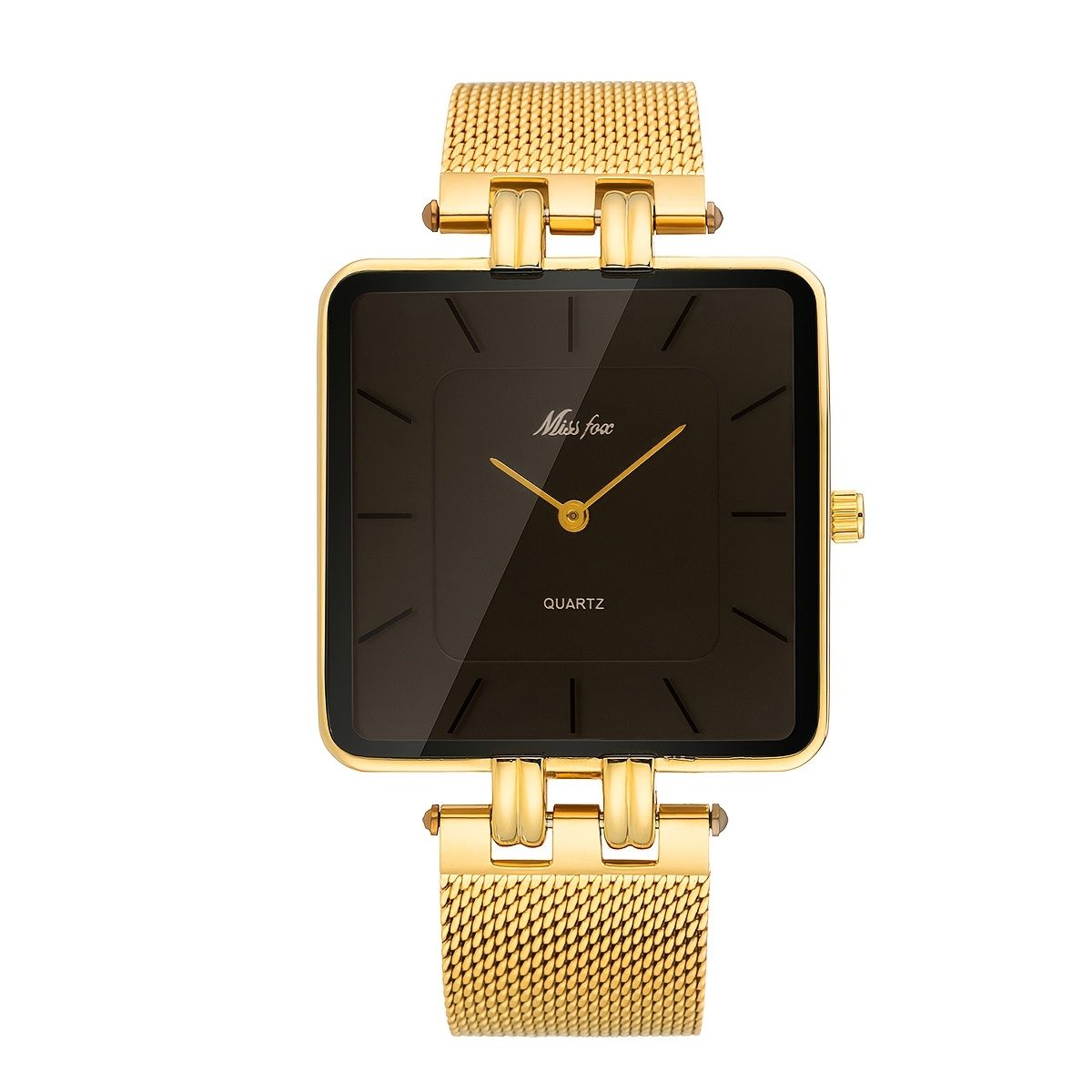 Fashionable Square Quartz Watches for Men & Women, Luxury Stainless Steel Mesh Band, Water-Resistant, Battery Powered, Non-Precious Alloy Case, Regular Cleaning, Ideal for Valentine's, Ramadan