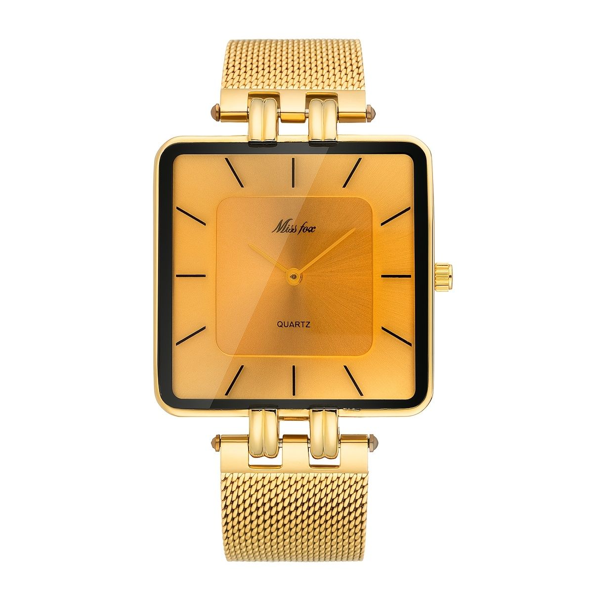 Fashionable Square Quartz Watches for Men & Women, Luxury Stainless Steel Mesh Band, Water-Resistant, Battery Powered, Non-Precious Alloy Case, Regular Cleaning, Ideal for Valentine's, Ramadan