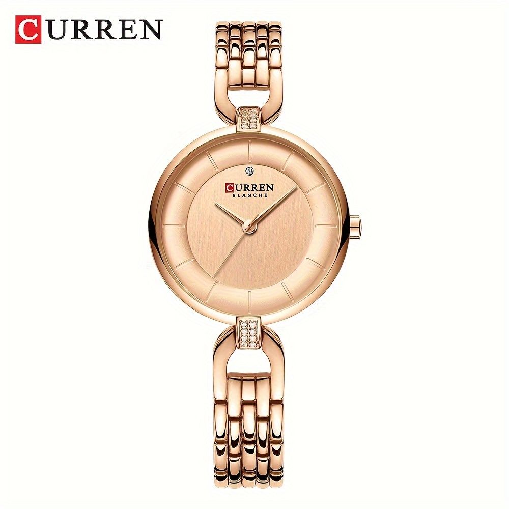 Curren Women's Elegant Rose Golden-Tone Watch - Quartz Movement Wristwatch with Minimalist White Dial, Golden Hands, IPX8 Case & Bracelet-like, Analog/Digital-Free Operation for Casual & Formal Wear (