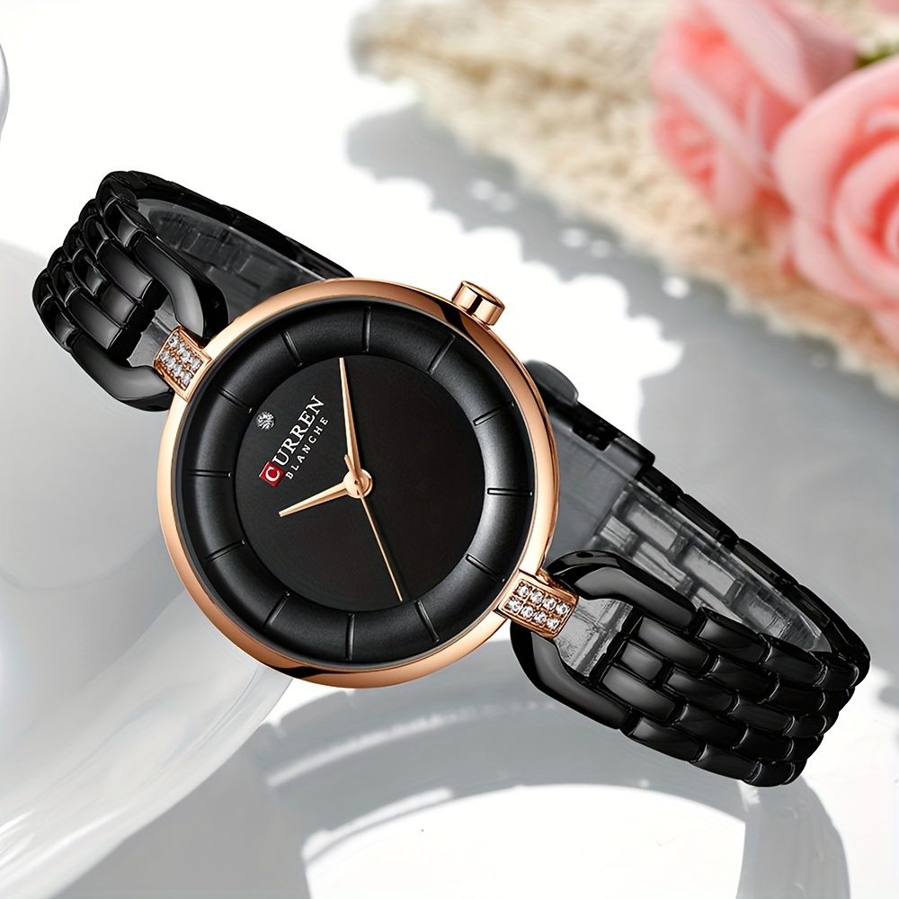 Curren Women's Elegant Rose Golden-Tone Watch - Quartz Movement Wristwatch with Minimalist White Dial, Golden Hands, IPX8 Case & Bracelet-like, Analog/Digital-Free Operation for Casual & Formal Wear (