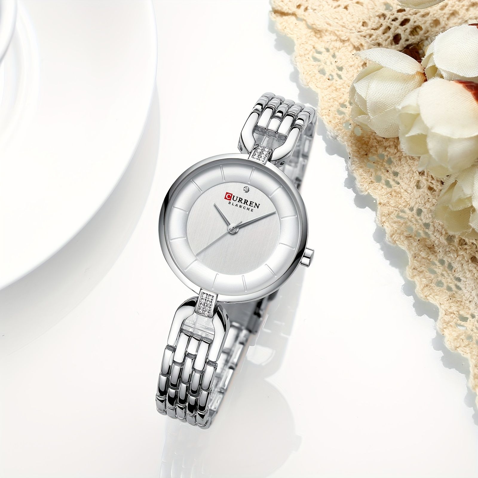 Curren Women's Elegant Rose Golden-Tone Watch - Quartz Movement Wristwatch with Minimalist White Dial, Golden Hands, IPX8 Case & Bracelet-like, Analog/Digital-Free Operation for Casual & Formal Wear (