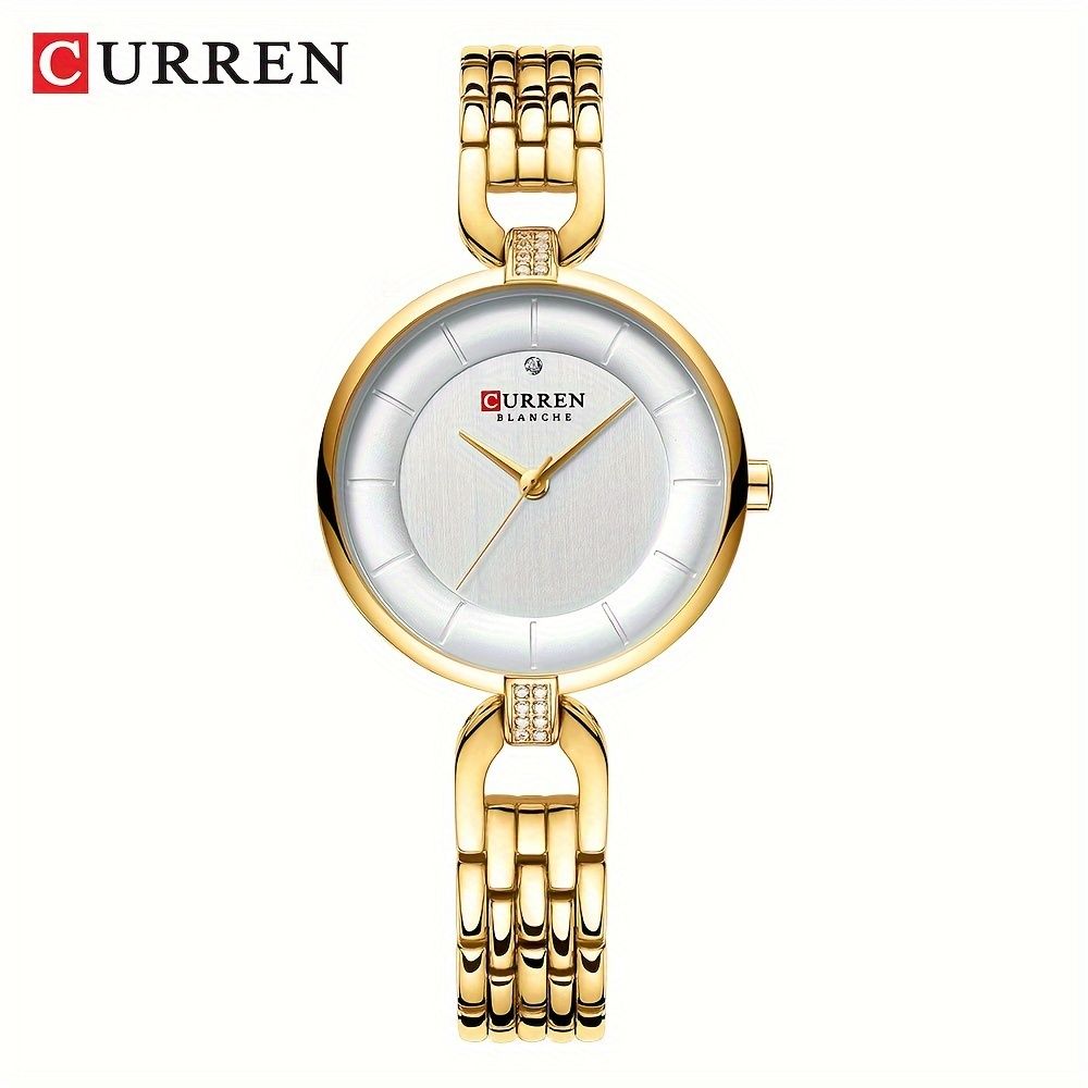 Curren Women's Elegant Rose Golden-Tone Watch - Quartz Movement Wristwatch with Minimalist White Dial, Golden Hands, IPX8 Case & Bracelet-like, Analog/Digital-Free Operation for Casual & Formal Wear (