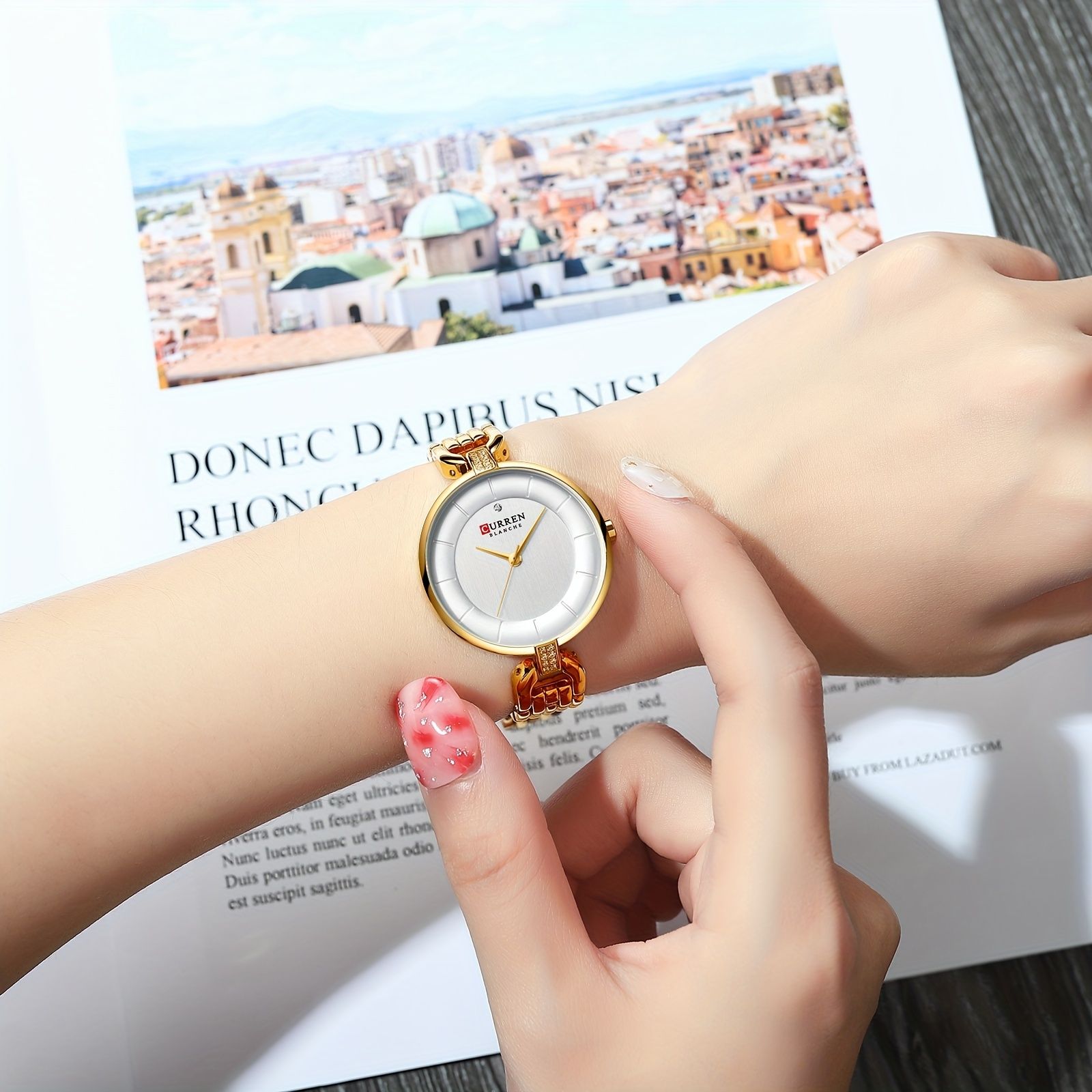 Curren Women's Elegant Rose Golden-Tone Watch - Quartz Movement Wristwatch with Minimalist White Dial, Golden Hands, IPX8 Case & Bracelet-like, Analog/Digital-Free Operation for Casual & Formal Wear (