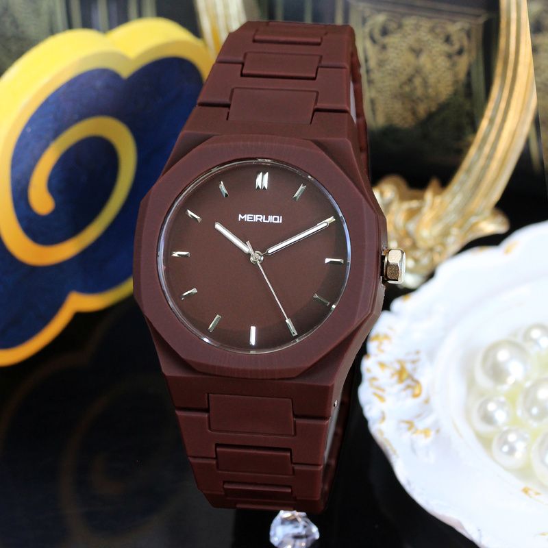1pc Men's Brown Multi-Polygonal Watch with Square Bezel Lock, Quartz Movement, Analog/Digital-Like Display (No Hands), Strap - Minimalist /Swimmer Watch for Casual