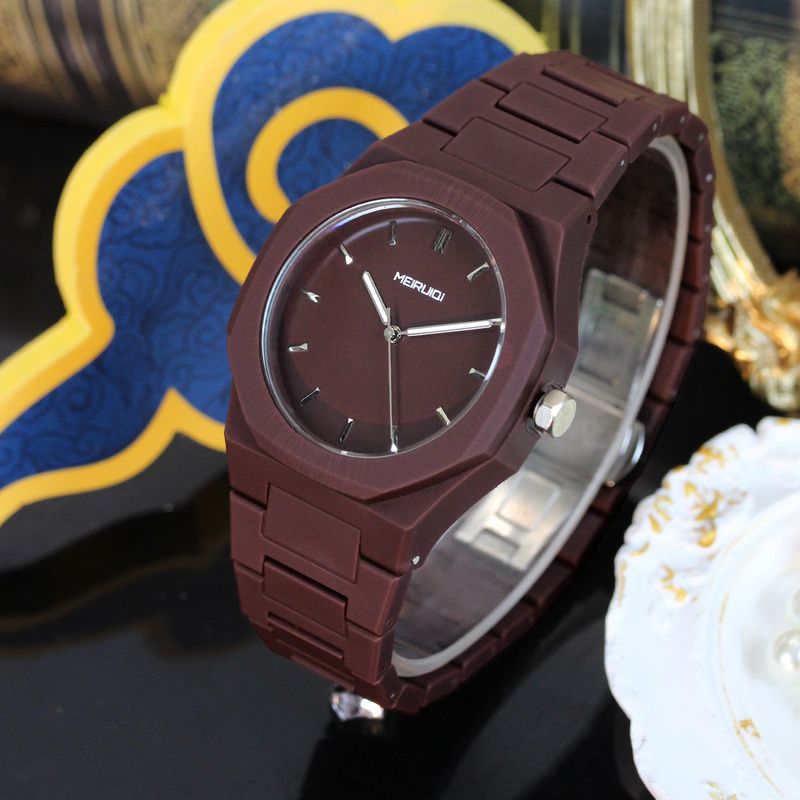 1pc Men's Brown Multi-Polygonal Watch with Square Bezel Lock, Quartz Movement, Analog/Digital-Like Display (No Hands), Strap - Minimalist /Swimmer Watch for Casual