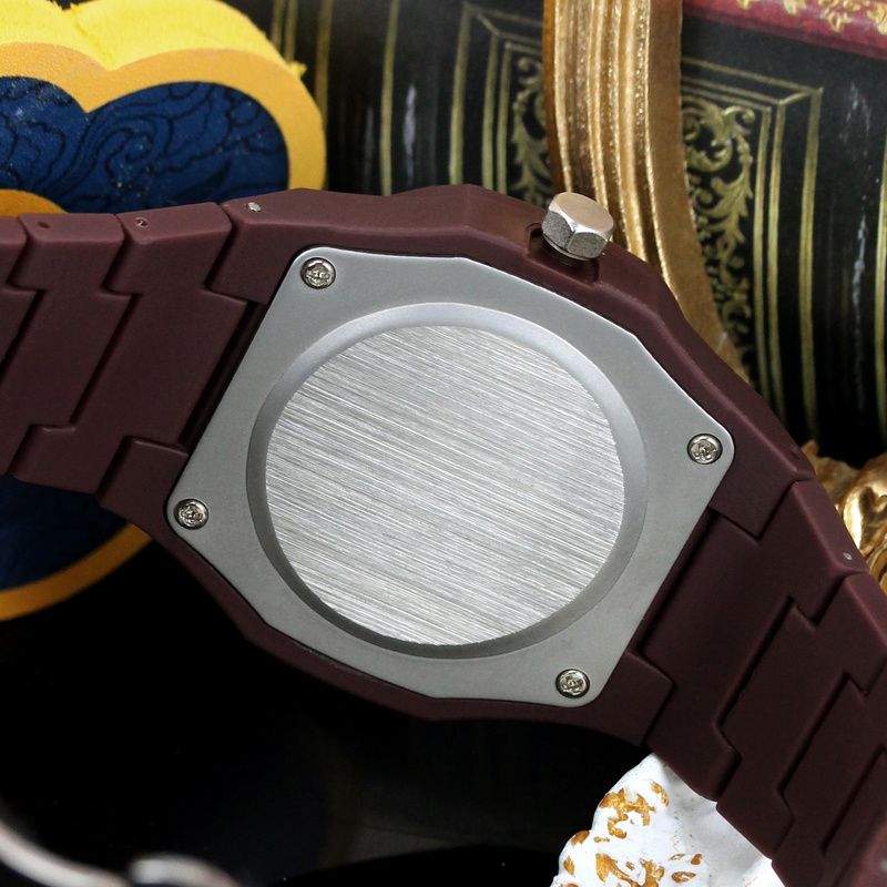 1pc Men's Brown Multi-Polygonal Watch with Square Bezel Lock, Quartz Movement, Analog/Digital-Like Display (No Hands), Strap - Minimalist /Swimmer Watch for Casual