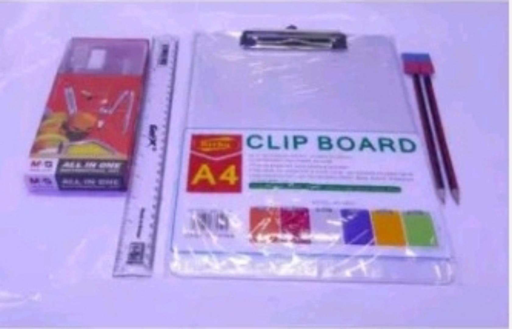 Transparent clear clip board A4 board & Oxford clear geometric drawing set &30 cm clear plastic ruler & 2  free HB pencil + erasers