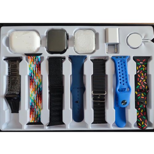 Smart watch i30 PRO MAX watch Hi Watch 10 + Earphones 10 in 1 Set Ultra watch with 7 interchangeable straps. Wireless charging watch with free Earbuds/Earpods/Airpods