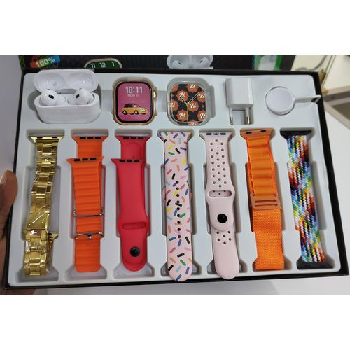 Smart watch i30 PRO MAX watch Hi Watch 10 + Earphones 10 in 1 Set Ultra watch with 7 interchangeable straps. Wireless charging watch with free Earbuds/Earpods/Airpods