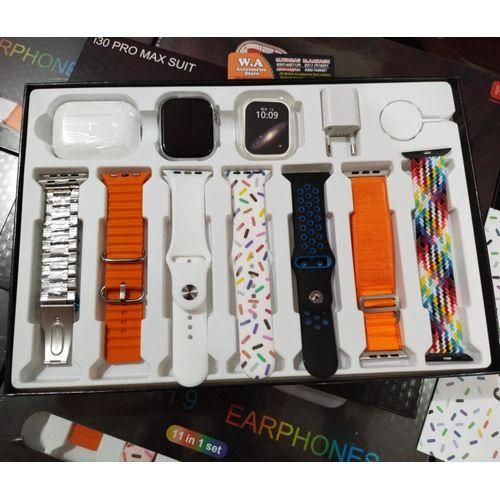 Smart watch i30 PRO MAX watch Hi Watch 10 + Earphones 10 in 1 Set Ultra watch with 7 interchangeable straps. Wireless charging watch with free Earbuds/Earpods/Airpods