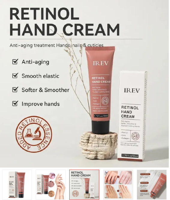 IREV Retinol Hand Cream - with Retinol Gold Collagen - Antiaging Hand Treatment Cream Softens Smoothes Protects Hands Nails Cuticles - For Younger Looking Hands Vitamin A Minimises Age Effect on Skin