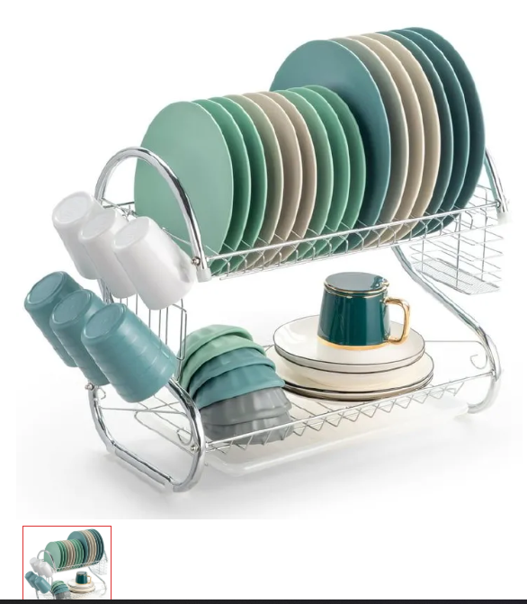 2 Tier Dish Rack Stainless Steel,Rust-Proof and Easy to Clean The dish rack's fingerprint-proof finish keeps the rust-proof Stainless Steel body shiny. The utensil holder and dish drainer are bo