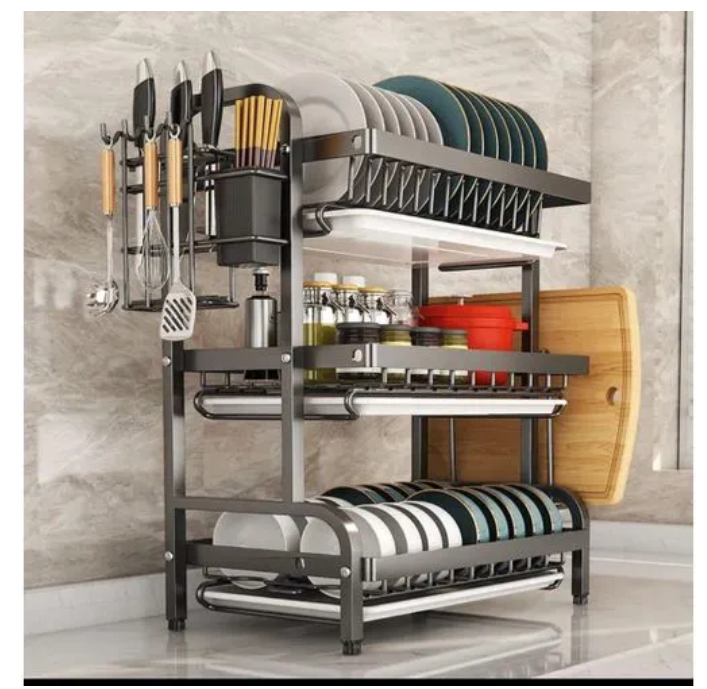 Heavy Duty 3 Tier Dishrack With Cutlery Holder With 3 Trays/3 Layer Dishracks