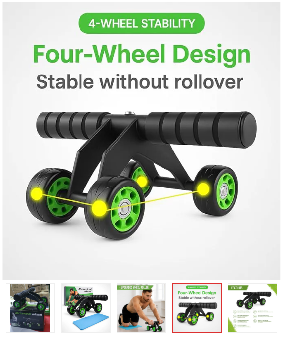 Ab Roller Wheel 4-Wheel Stability , Quality – Ab Wheel & Abdominal Exercise Roller for Abs Workout, Core Trainer & Home Gym Fitness Equipment for Men & Women