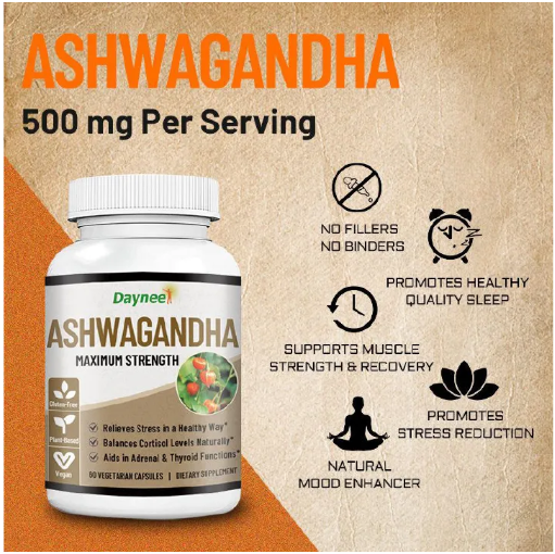Daynee Ashwagandha Maximum Strength Capsules For Stress Relief, Energy, Hormonal Balance & Overall Wellness – 60 Veggie Caps Relieves Stress, Restores Energy, And Supports Mental & Physical Balance
