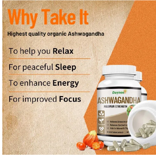 Daynee Ashwagandha Maximum Strength Capsules For Stress Relief, Energy, Hormonal Balance & Overall Wellness – 60 Veggie Caps Relieves Stress, Restores Energy, And Supports Mental & Physical Balance