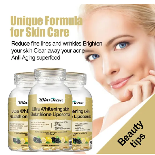 Winstown Ultra Skin Whitening Glutathione Liposomal Softgels (8000 mg) Brightens complexion, fades dark spots, supports anti‑aging, and improves skin texture via advanced liposomal glutathione