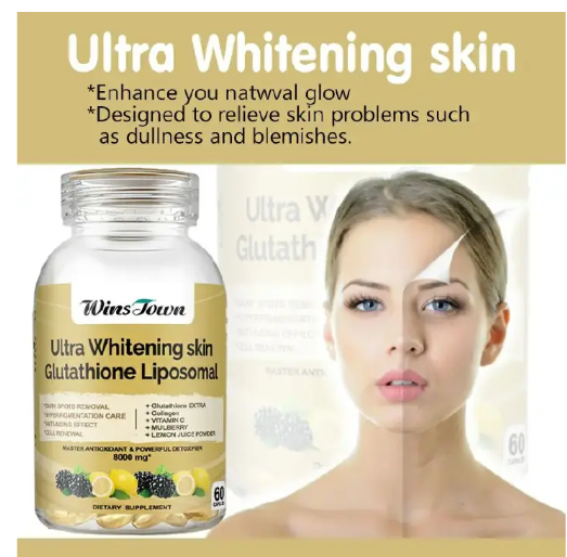 Winstown Ultra Skin Whitening Glutathione Liposomal Softgels (8000 mg) Brightens complexion, fades dark spots, supports anti‑aging, and improves skin texture via advanced liposomal glutathione