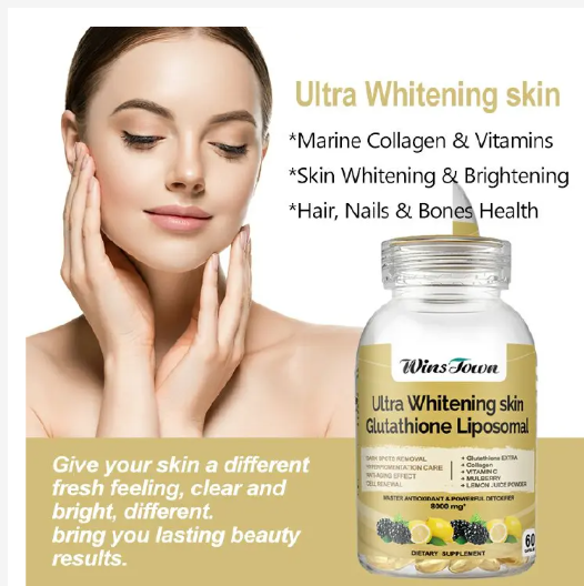 Winstown Ultra Skin Whitening Glutathione Liposomal Softgels (8000 mg) Brightens complexion, fades dark spots, supports anti‑aging, and improves skin texture via advanced liposomal glutathione