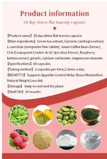 28 Days Detox Flat Tummy Capsules Supports Detoxification, Burns Belly Fat, Aids Weight Loss, Boosts Energy, Natural Herbal Ingredients