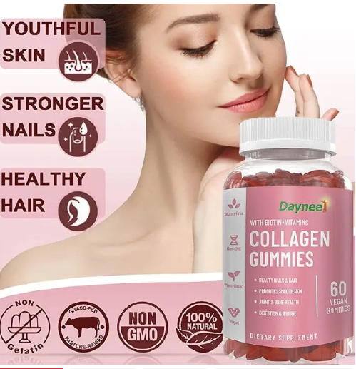 Winstown Collagen Gummies with Biotin and Vitamin C enhance skin elasticity, reduce wrinkles, and promote stronger nails and healthier hair.