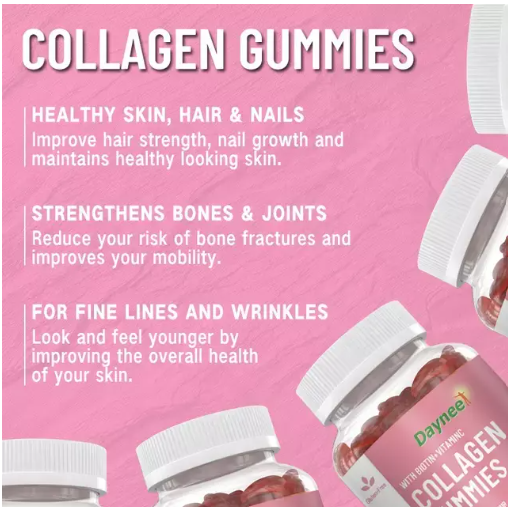 Winstown Collagen Gummies with Biotin and Vitamin C enhance skin elasticity, reduce wrinkles, and promote stronger nails and healthier hair.