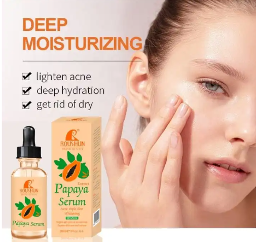 Roushun Papaya Serum Brightens, Evens Tone, Exfoliates, Smooths Skin, Hydrates, Reduces Wrinkles, Soothes, Anti-inflammatory