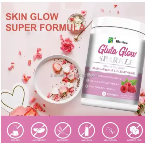 Gluta Glow Sparkle Powder Skin-Lighting Vitamin C E Biotin & Collagen Protein Drink Supplement Gluta Glow Powder Multi Collagen L-Glutathione Skin Brightening 300grms
