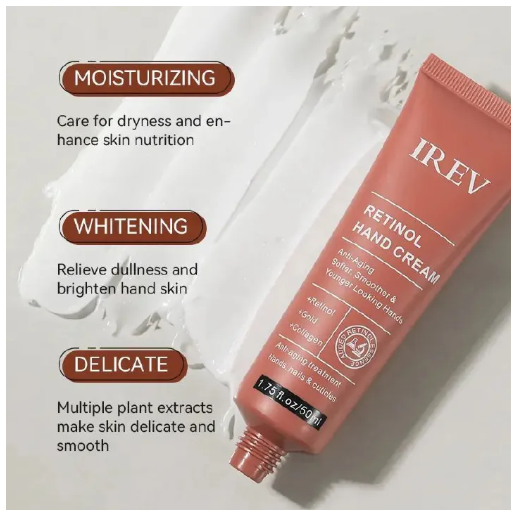 IREV Retinol Hand Cream - with Retinol Gold Collagen - Antiaging Hand Treatment Cream Softens Smoothes Protects Hands Nails Cuticles - For Younger Looking Hands Vitamin A Minimises Age Effect on Skin