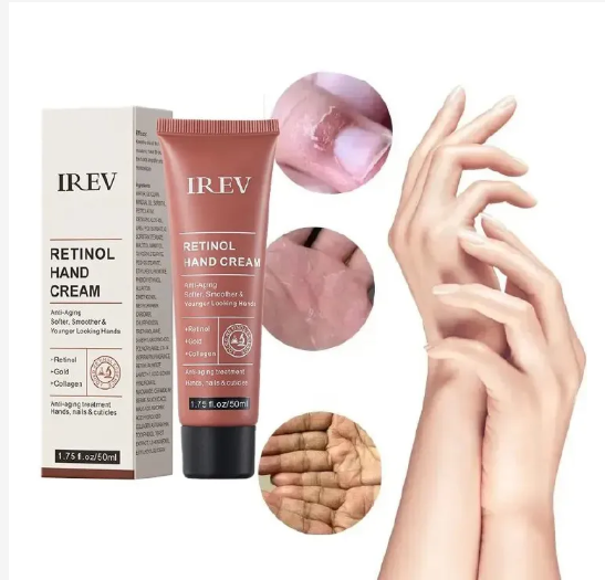 IREV Retinol Hand Cream - with Retinol Gold Collagen - Antiaging Hand Treatment Cream Softens Smoothes Protects Hands Nails Cuticles - For Younger Looking Hands Vitamin A Minimises Age Effect on Skin