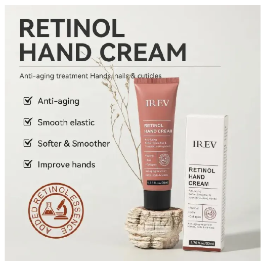 IREV Retinol Hand Cream - with Retinol Gold Collagen - Antiaging Hand Treatment Cream Softens Smoothes Protects Hands Nails Cuticles - For Younger Looking Hands Vitamin A Minimises Age Effect on Skin