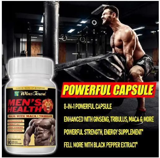 Mens Health Strength Vitality Energy Support Capsules with Maca Tribulus Ashwagandha Ginseng and Herbal Extracts for Performance Muscle Power Stamina and Overall Wellness