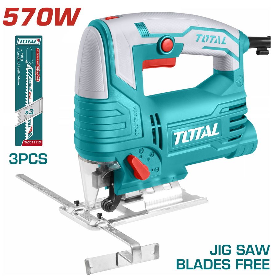TOTAL 570W JIGSAW Wood Cutting Machine, 2pc Cutting Blades