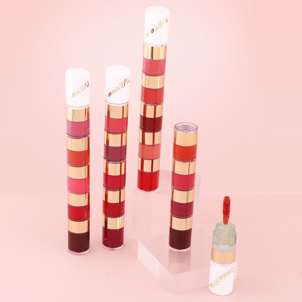 5-color lip gloss lipstick combination matte matte surface is not easy to take off makeup in case of water, dip the cup 5 sections of lip glaze