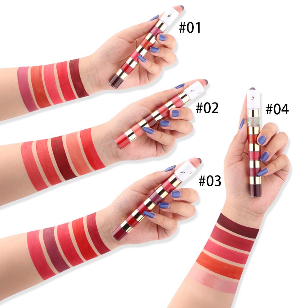 5-color lip gloss lipstick combination matte matte surface is not easy to take off makeup in case of water, dip the cup 5 sections of lip glaze