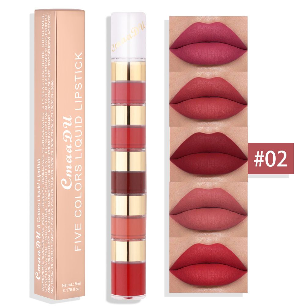 5-color lip gloss lipstick combination matte matte surface is not easy to take off makeup in case of water, dip the cup 5 sections of lip glaze