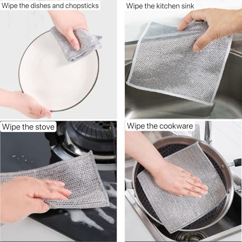 12 pieces of steel wire dishwashing rags, multi-purpose steel wire dishwashing rags, upgraded wet and dry steel wire cleaning cloth, used to clean tableware, non-scraping dishwashing cloth, metal clea