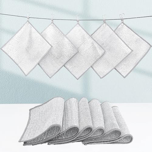12 pieces of steel wire dishwashing rags, multi-purpose steel wire dishwashing rags, upgraded wet and dry steel wire cleaning cloth, used to clean tableware, non-scraping dishwashing cloth, metal clea