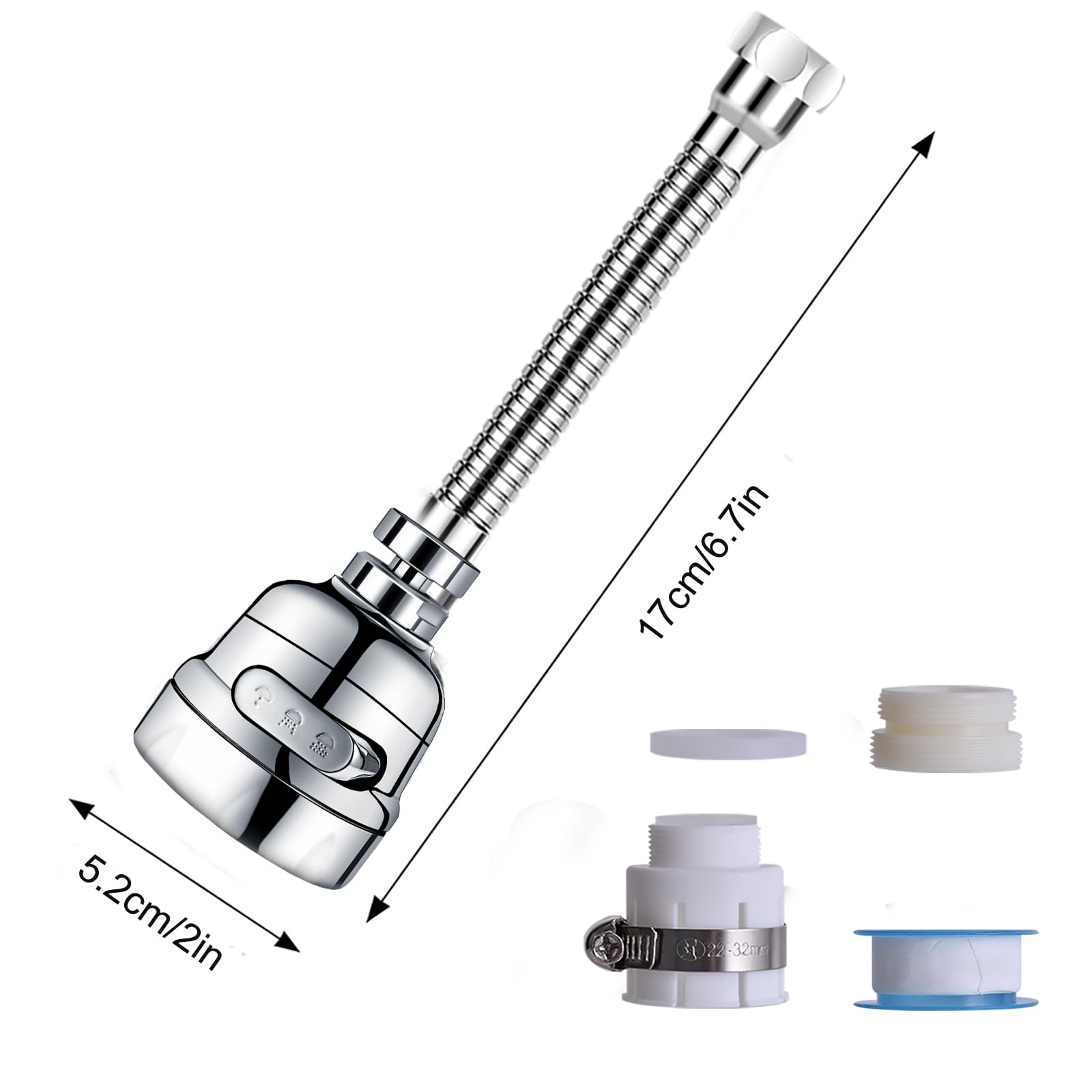 Kitchen faucet sprayer accessories, removable faucet extender, with 3 spray modes, 360° rotatable sink faucet head, splash-proof faucet booster shower and water-saving faucet suitable for kitchen