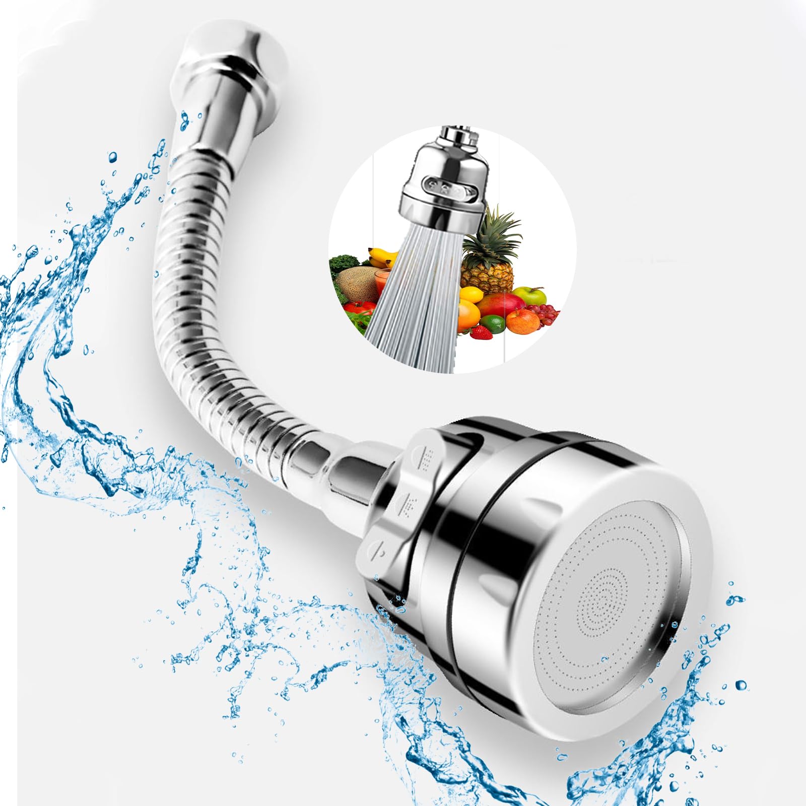 Kitchen faucet sprayer accessories, removable faucet extender, with 3 spray modes, 360° rotatable sink faucet head, splash-proof faucet booster shower and water-saving faucet suitable for kitchen