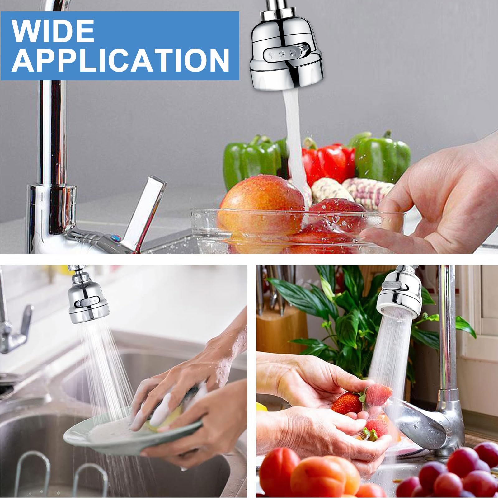 Kitchen faucet sprayer accessories, removable faucet extender, with 3 spray modes, 360° rotatable sink faucet head, splash-proof faucet booster shower and water-saving faucet suitable for kitchen