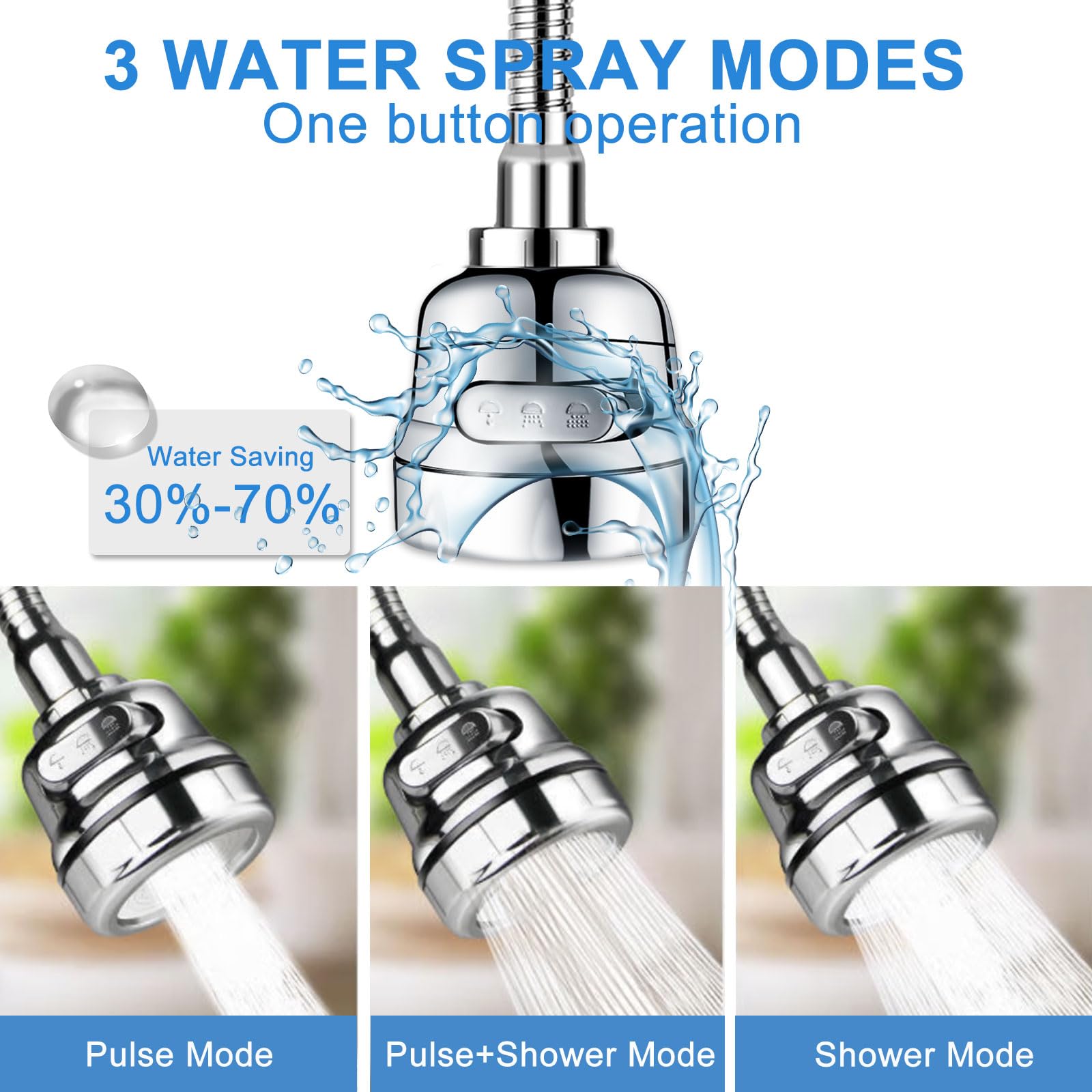 Kitchen faucet sprayer accessories, removable faucet extender, with 3 spray modes, 360° rotatable sink faucet head, splash-proof faucet booster shower and water-saving faucet suitable for kitchen