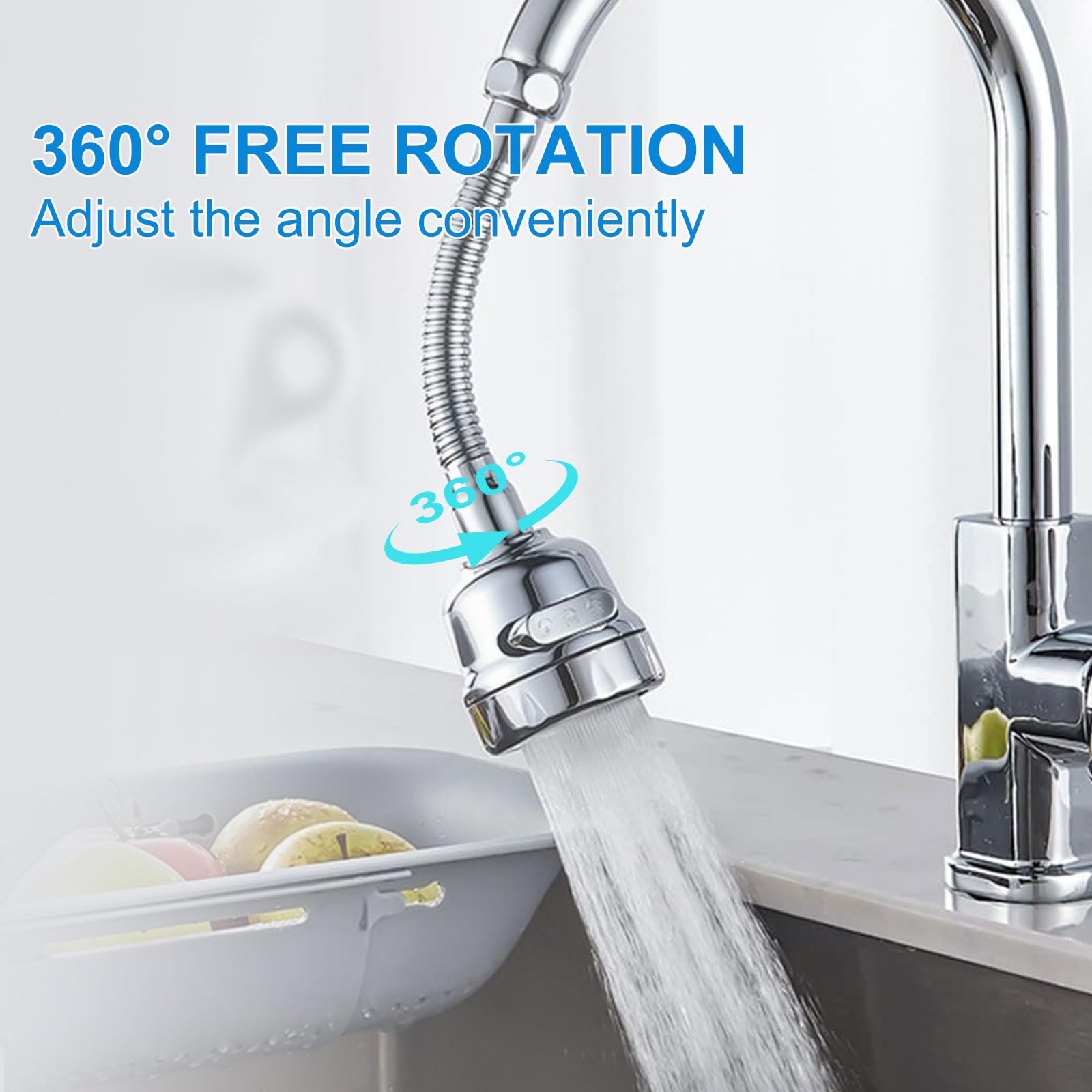 Kitchen faucet sprayer accessories, removable faucet extender, with 3 spray modes, 360° rotatable sink faucet head, splash-proof faucet booster shower and water-saving faucet suitable for kitchen
