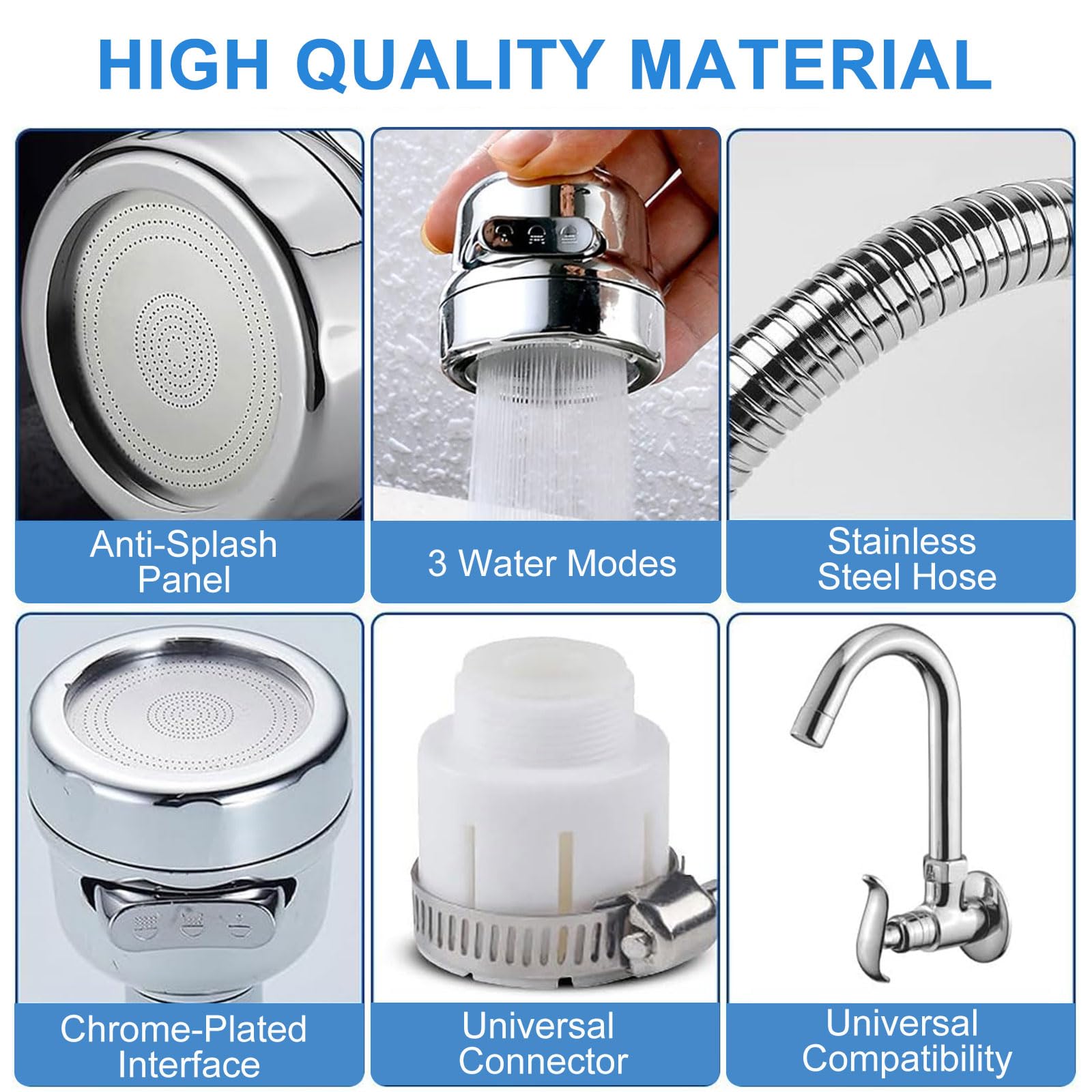 Kitchen faucet sprayer accessories, removable faucet extender, with 3 spray modes, 360° rotatable sink faucet head, splash-proof faucet booster shower and water-saving faucet suitable for kitchen