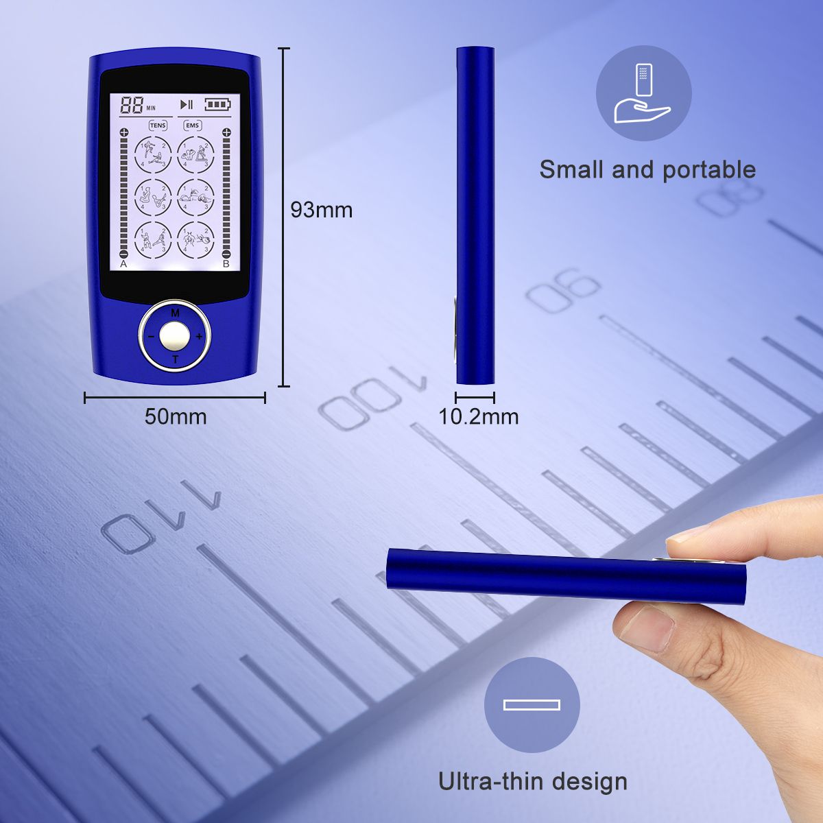 TENS & PMS 24 modes of muscle stimulator, used for pain relief treatment, electronic pulse massager, muscle massager, with 16 pads, fasten cable ties