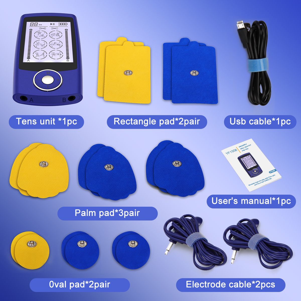 TENS & PMS 24 modes of muscle stimulator, used for pain relief treatment, electronic pulse massager, muscle massager, with 16 pads, fasten cable ties