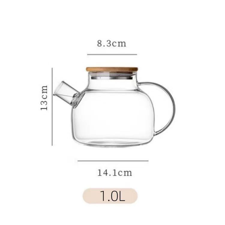 Glass Teapot 34oz/1000ml, Stovetop & Microwave Safe Borosilicate Tea Pot,Clear Teapot with Strainer, Glass Tea Kettle with Wooden Lid for Loose Leaf、Fruit Tea and Fragrant Tea