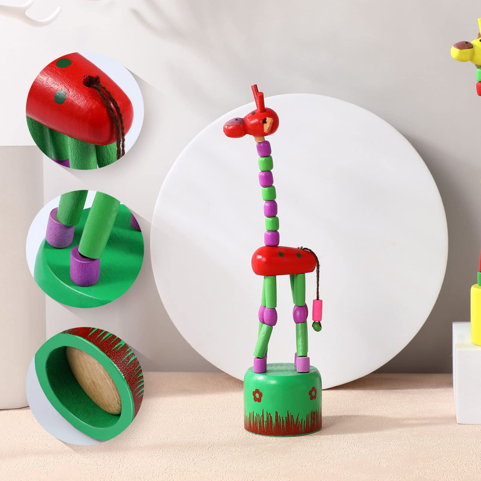 5Pcs Wooden Giraffe Figurine Toy, Finger Puppets Dancing Rocking Giraffe Finger Puppets Push Up Toys for Boys Kids Girls (Random Style)